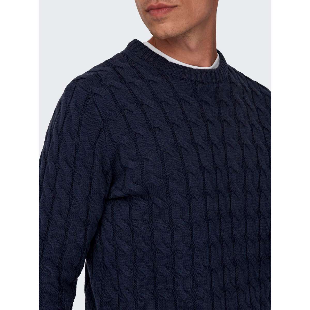 ONLY & SONS MEN’S REGULAR FIT COTTON CREW NECK PULLOVER 22026504 DARK NAVY